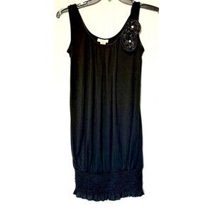 Women’s Black Top Large Silk Flower Rhinestone details USA, Y2K Grunge